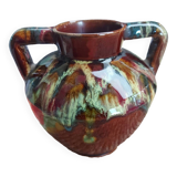 Vase with handles in flamed ceramic signed Julien Guet