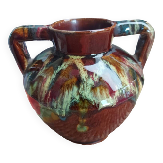 Vase with handles in flamed ceramic signed Julien Guet