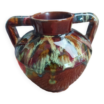Vase avec anses en céramique flammée signée Julien Guet