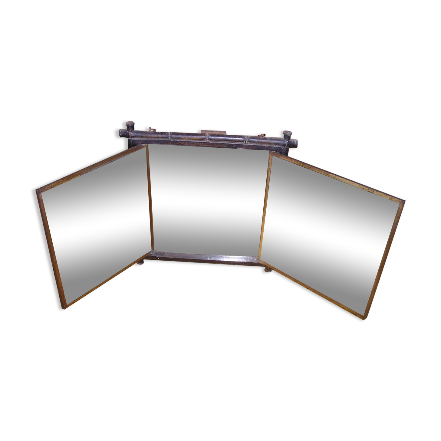 Napoleon III triptych wall mirror in blackened wood imitation bamboo 26x23cm