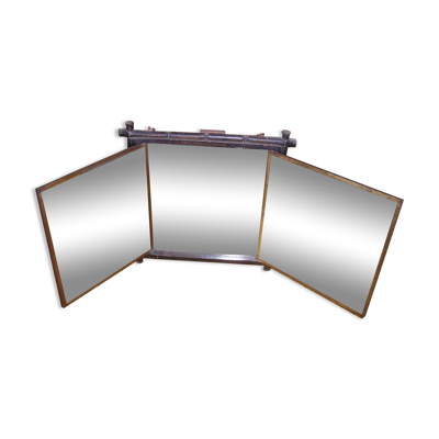 Miroir mural triptyque Napoléon III en bois noirci imitation bambou 26x23cm
