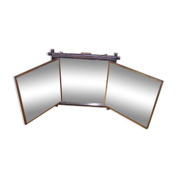 Napoleon III triptych wall mirror in blackened wood imitation bamboo 26x23cm