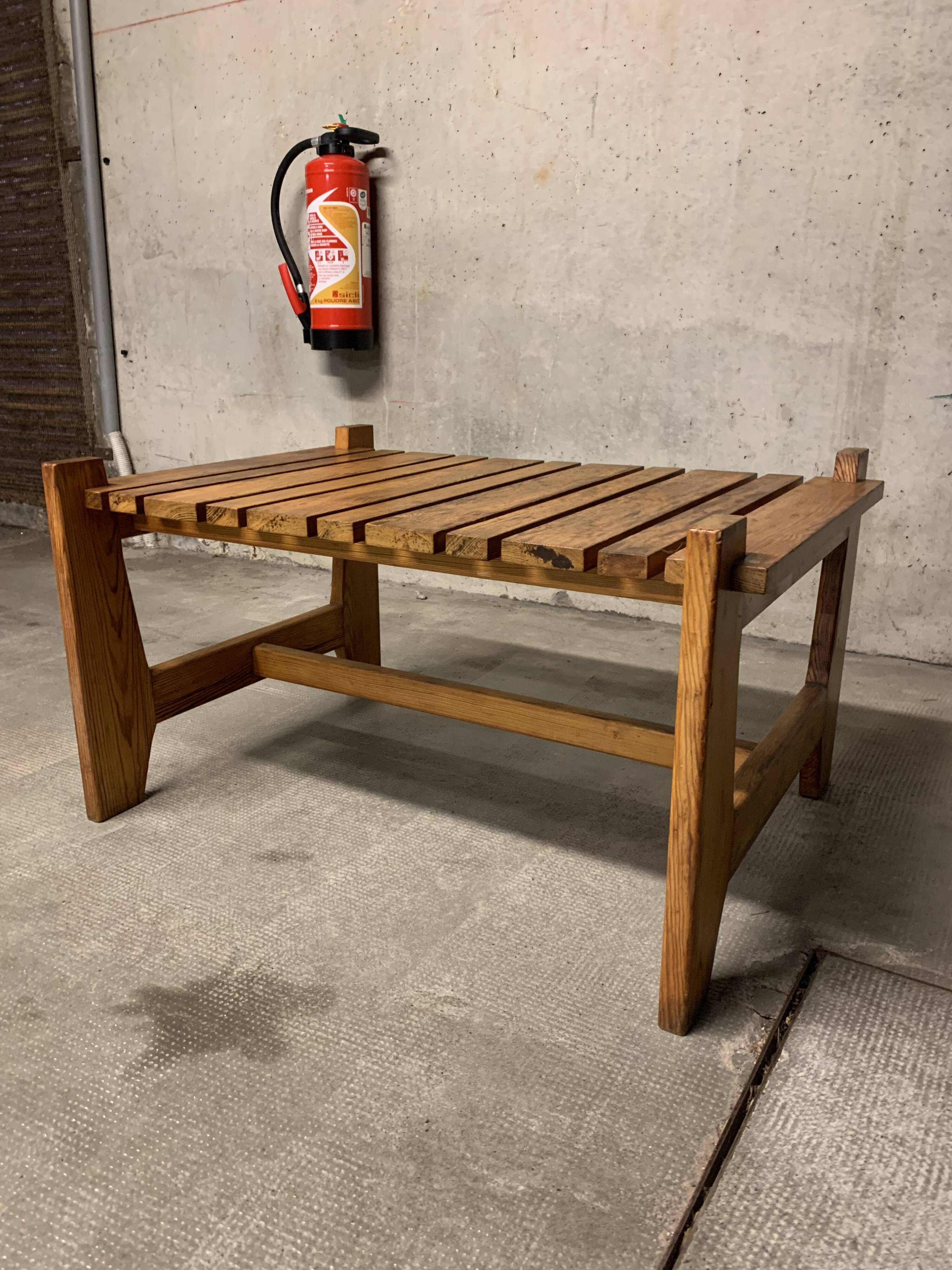 Vintage Pine Coffee Table, Reconstruction Period, Brutalist Design