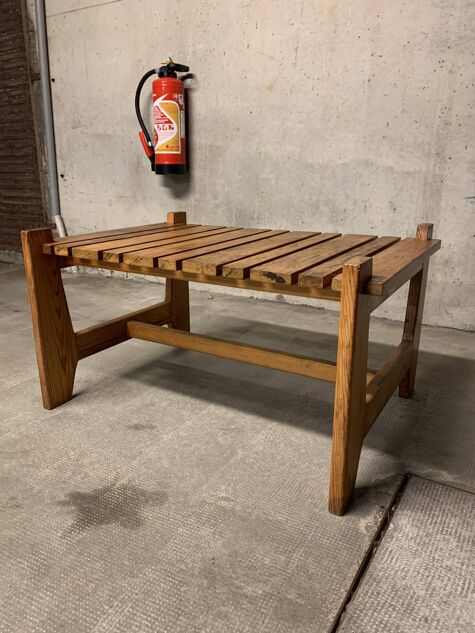 Vintage Pine Coffee Table, Reconstruction Period, Brutalist Design