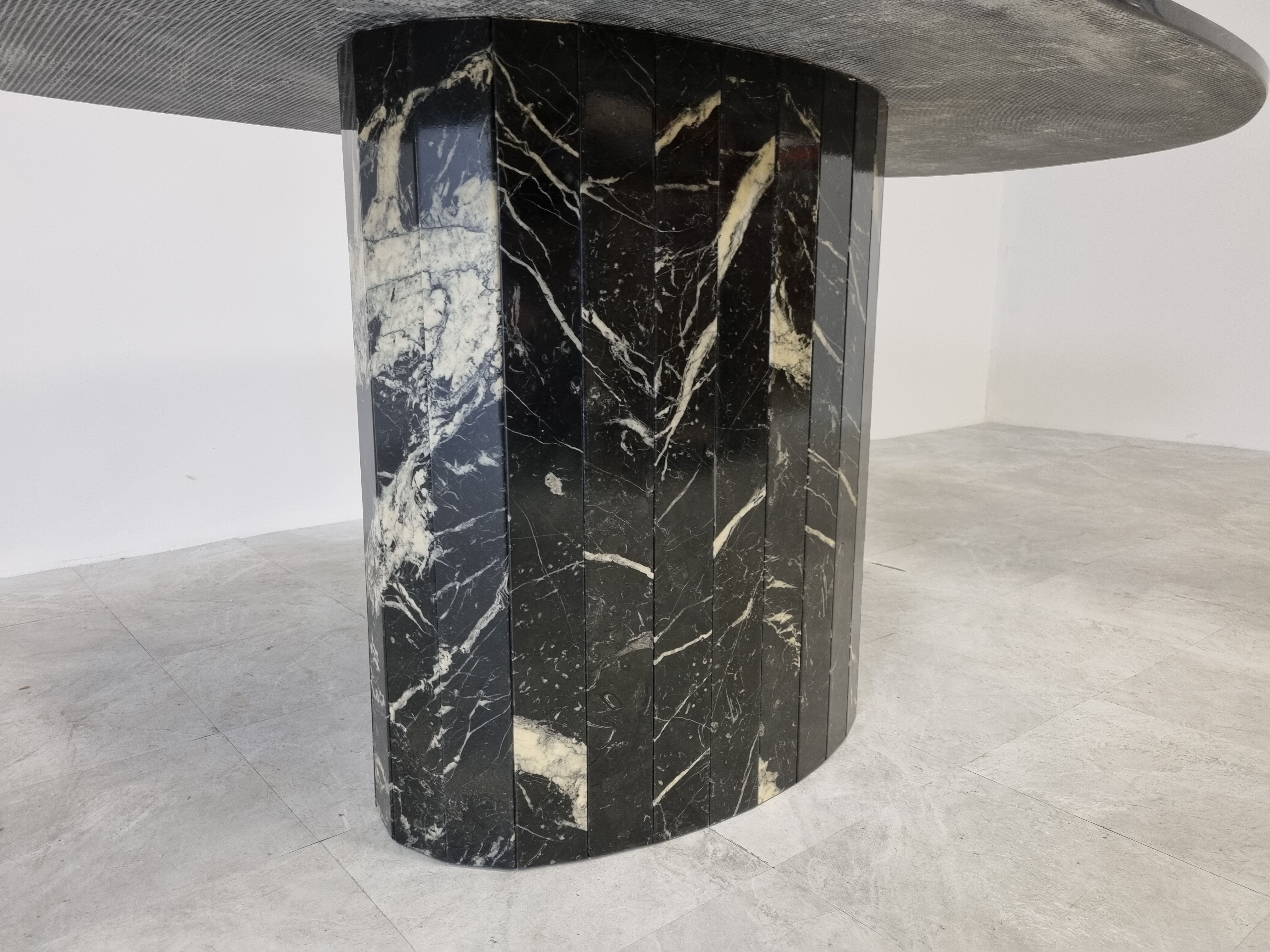 Vintage oval black marble dining table, 1970s