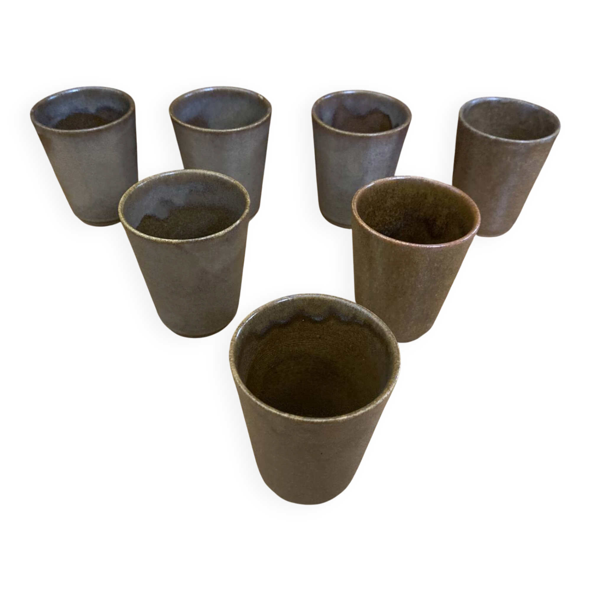 Série De 7 Tasses Gobelets DIGOIN Grès Beige Made In France Vintage #E