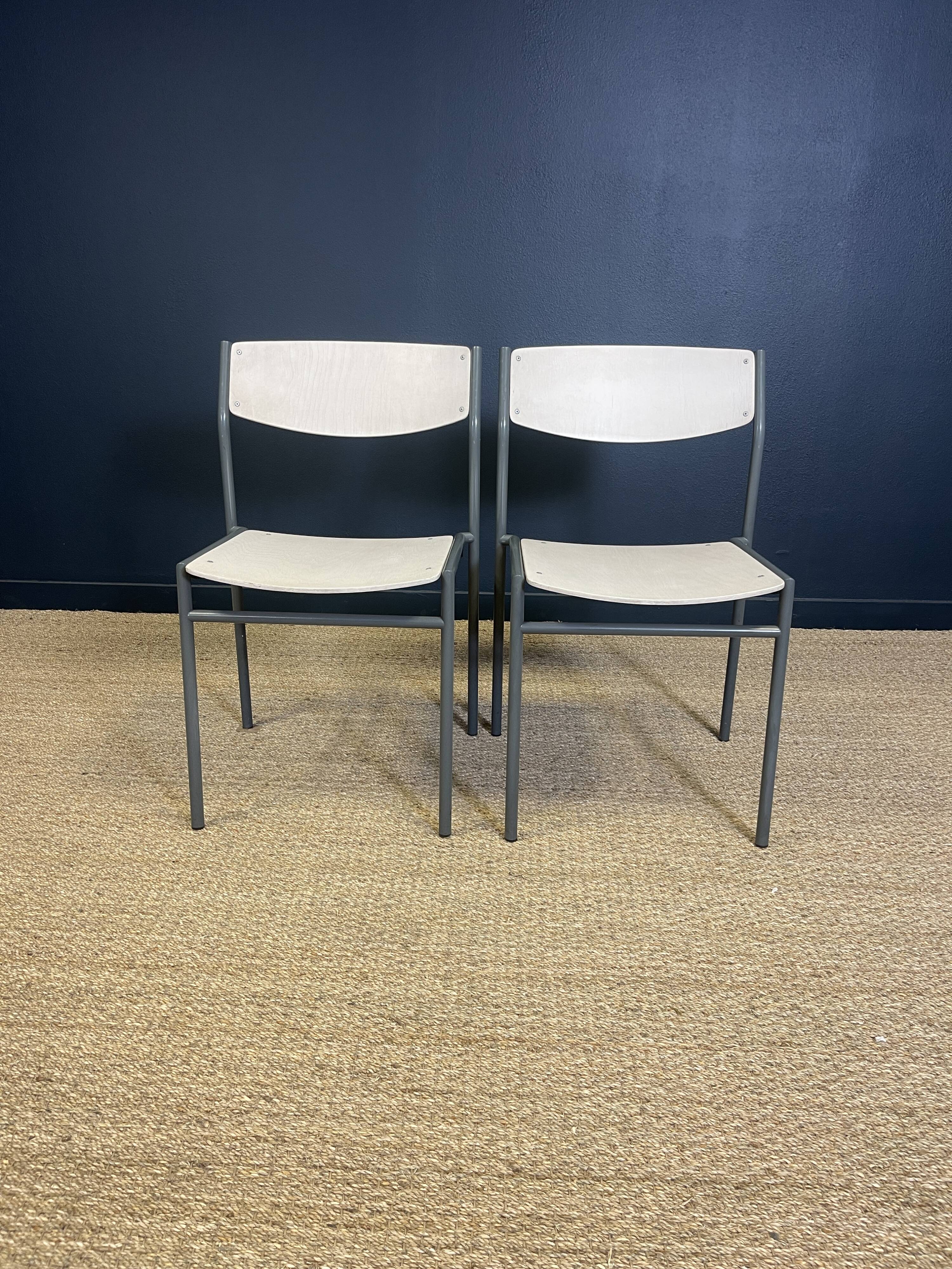 Pair of gijs van der sluis chairs white wood grey legs netherlands 1970s