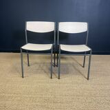 Pair of gijs van der sluis chairs white wood grey legs netherlands 1970s