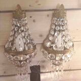 Pair of wall lights with crystal and brass tassels Height 36 cm