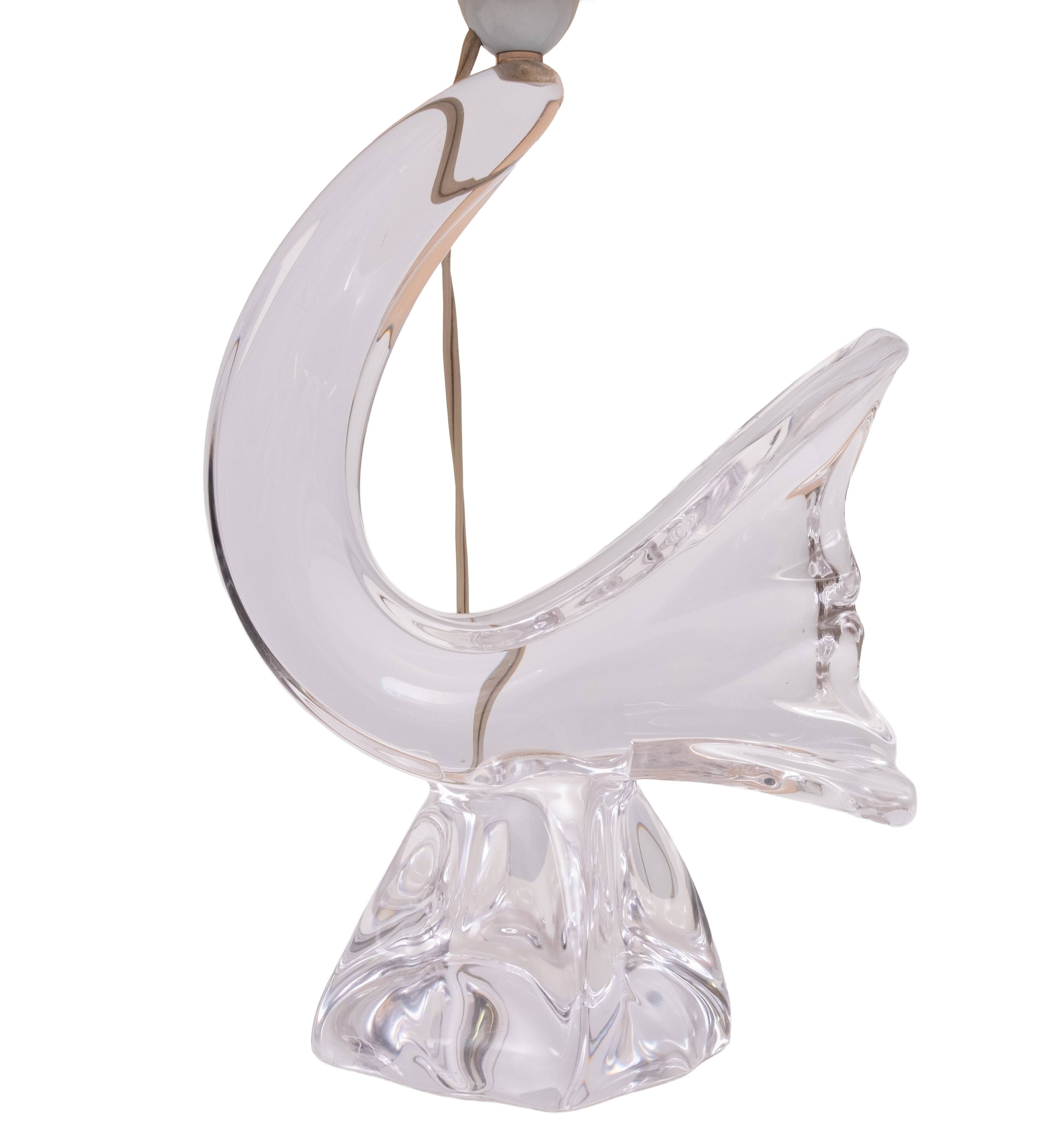 Daum Crystal Glass Bird Table Lamp, Vintage 1960s, France, Oval Shade