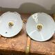 Pair of suspension in green and white enamelled sheet metal firm style indus braided golden threads