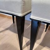 Art Deco Chairs in Black Lacquer in Cream Velour, France, 1930s, Set of 8