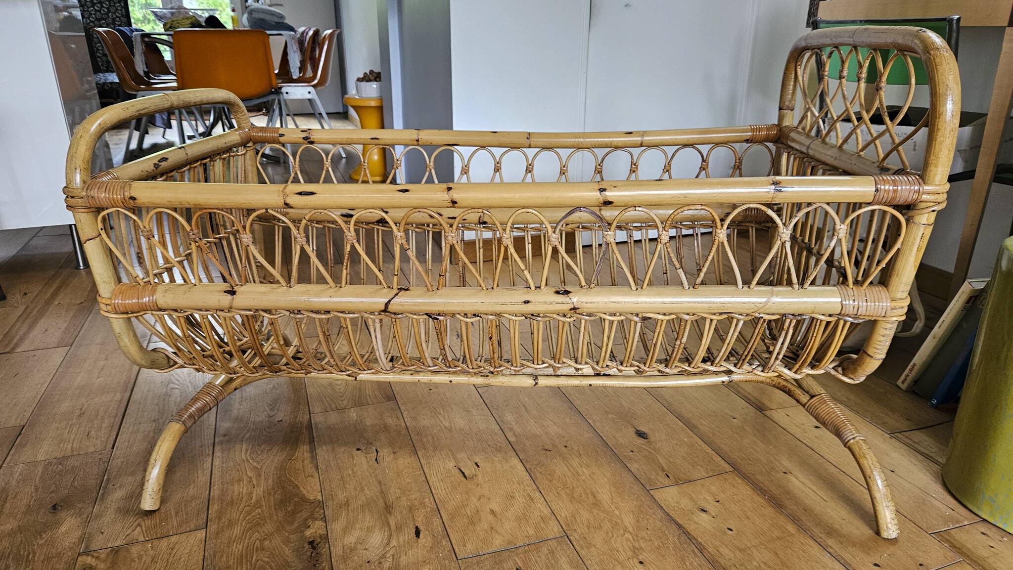 Vintage rattan and bamboo baby bed / cradle