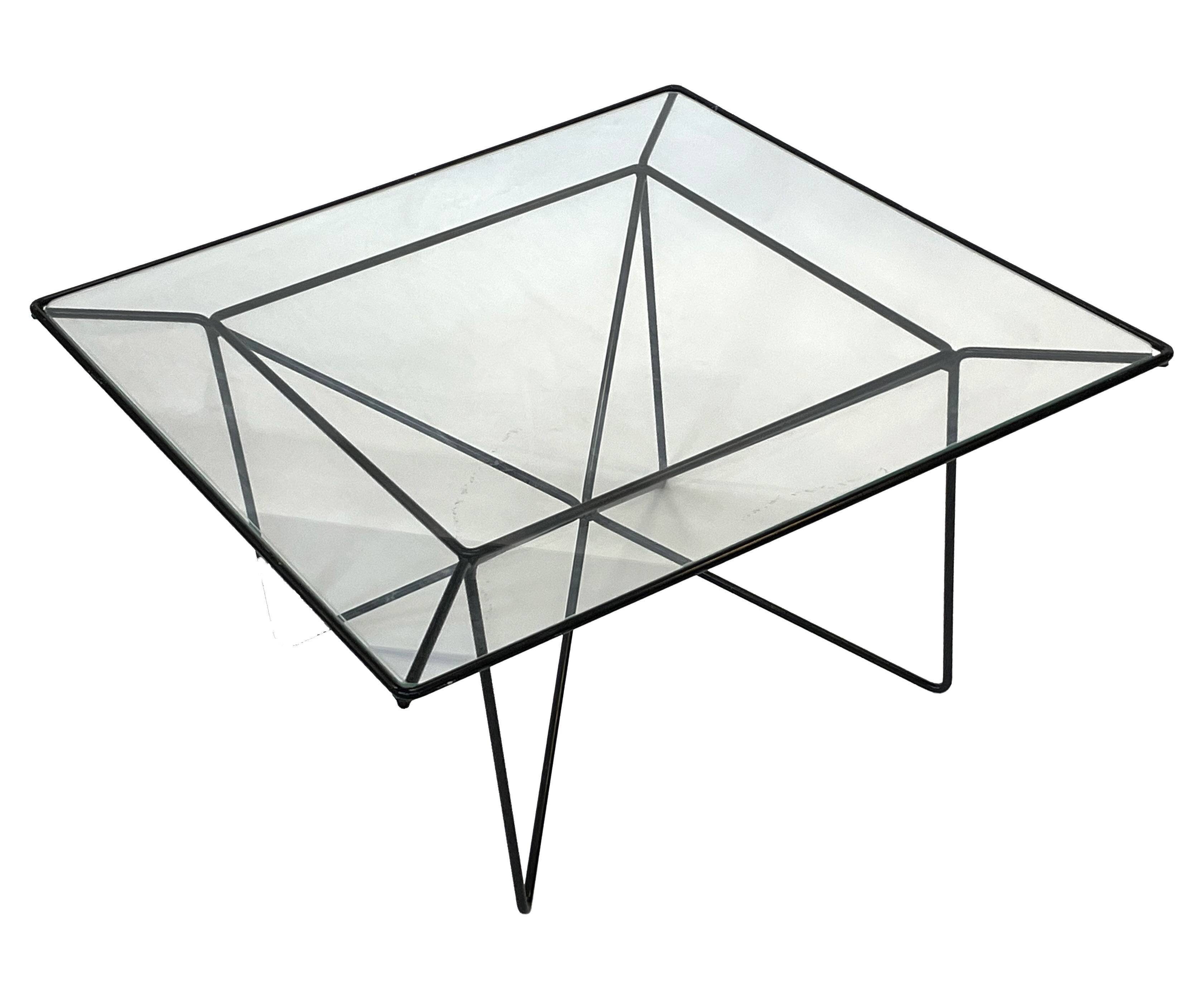 Vintage coffee table in steel and wire and glass  1970