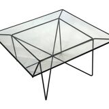 Vintage coffee table in steel and wire and glass  1970