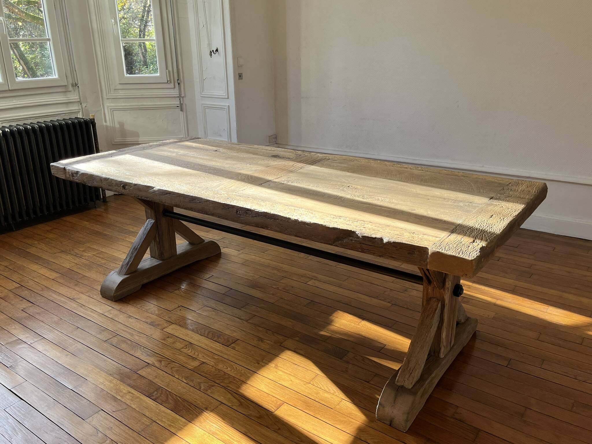 Antique solid oak farmhouse table with star legs - length 200 cm
