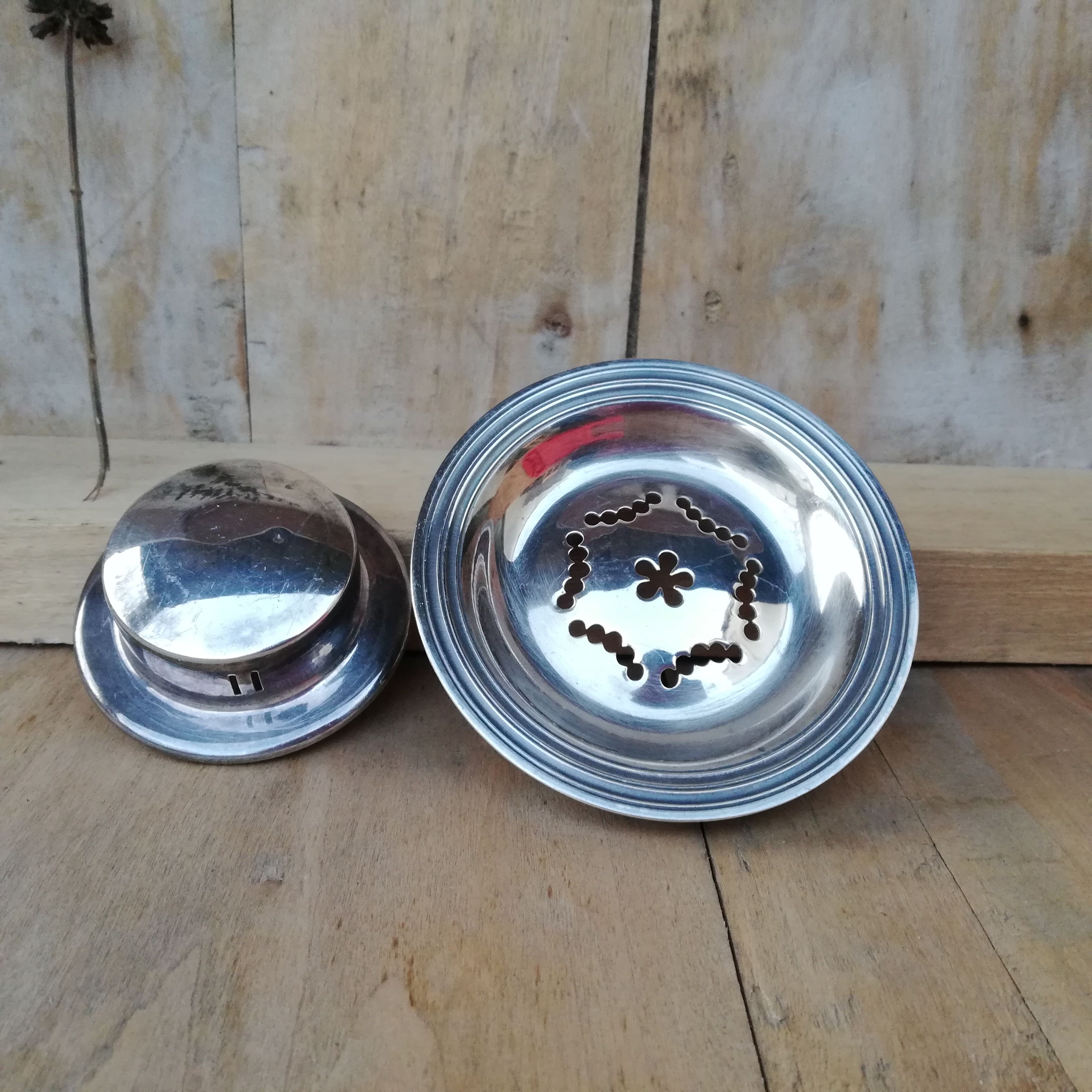 Silver metal butter dish