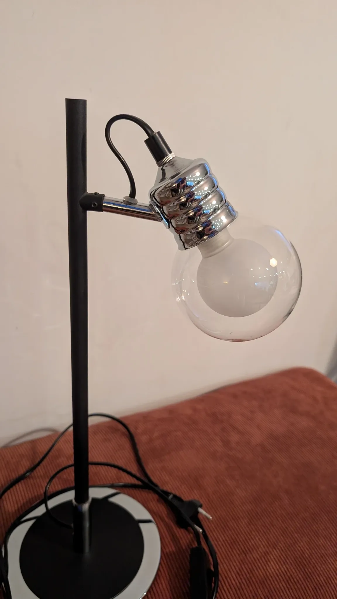 Vintage Swan Neck Lamp in Black Metal and Chrome