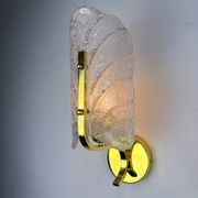 Mid-century frosted leaf sconce, textured Murano glass & gilt details, circa 1960s