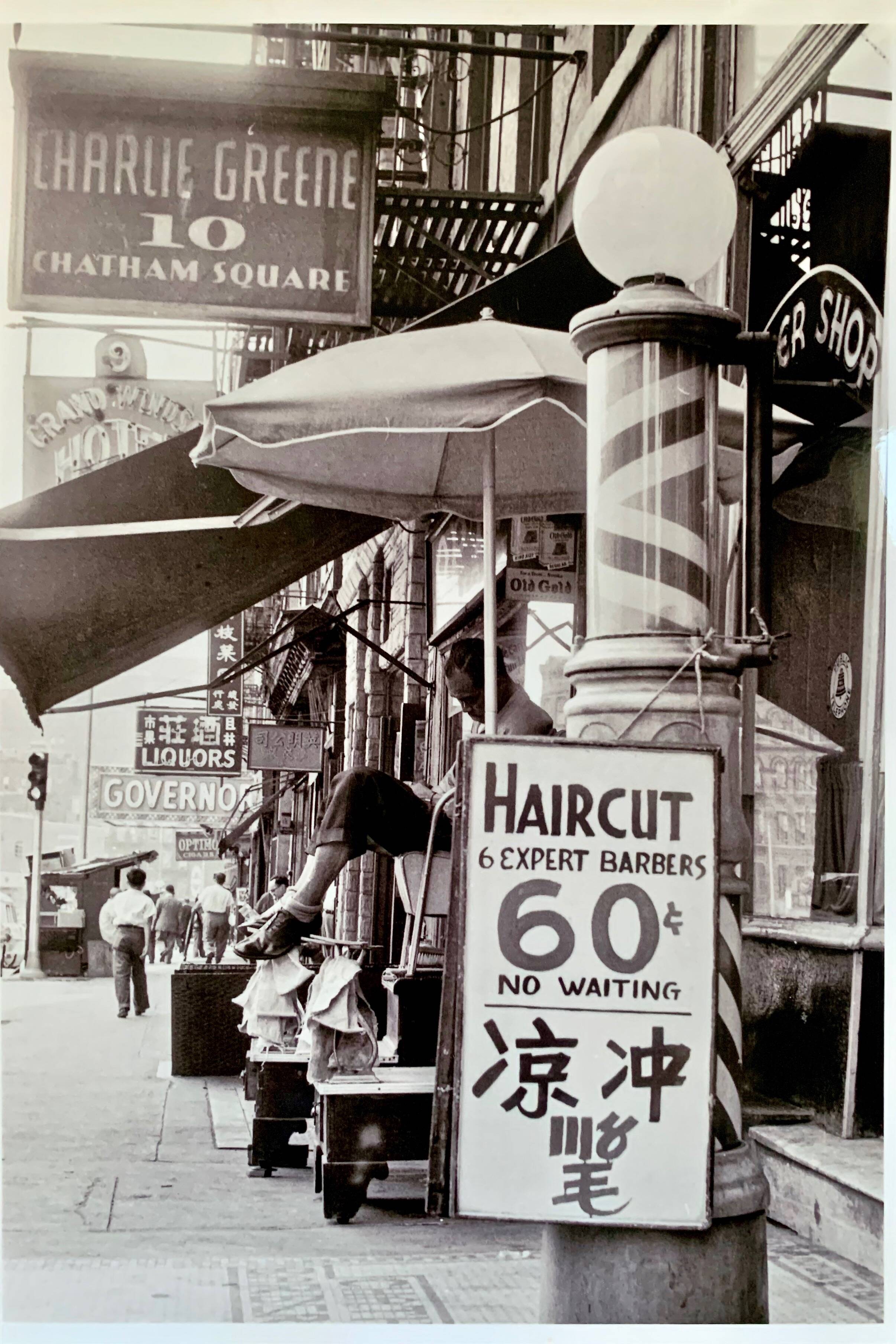 Timeless Street Scene – Barber Shop, Chatham Square, Chinatown (1956)