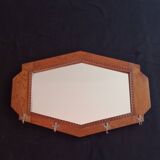 Large Art Deco Mirror with Geometric Frame and Hooks