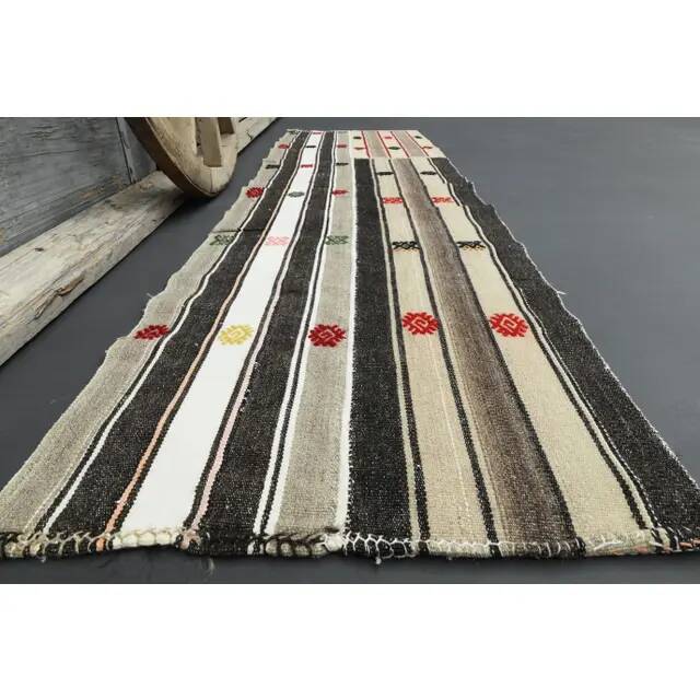 1970s Turkish Oushak Handmade Wool Cotton Beige Runner 68x250