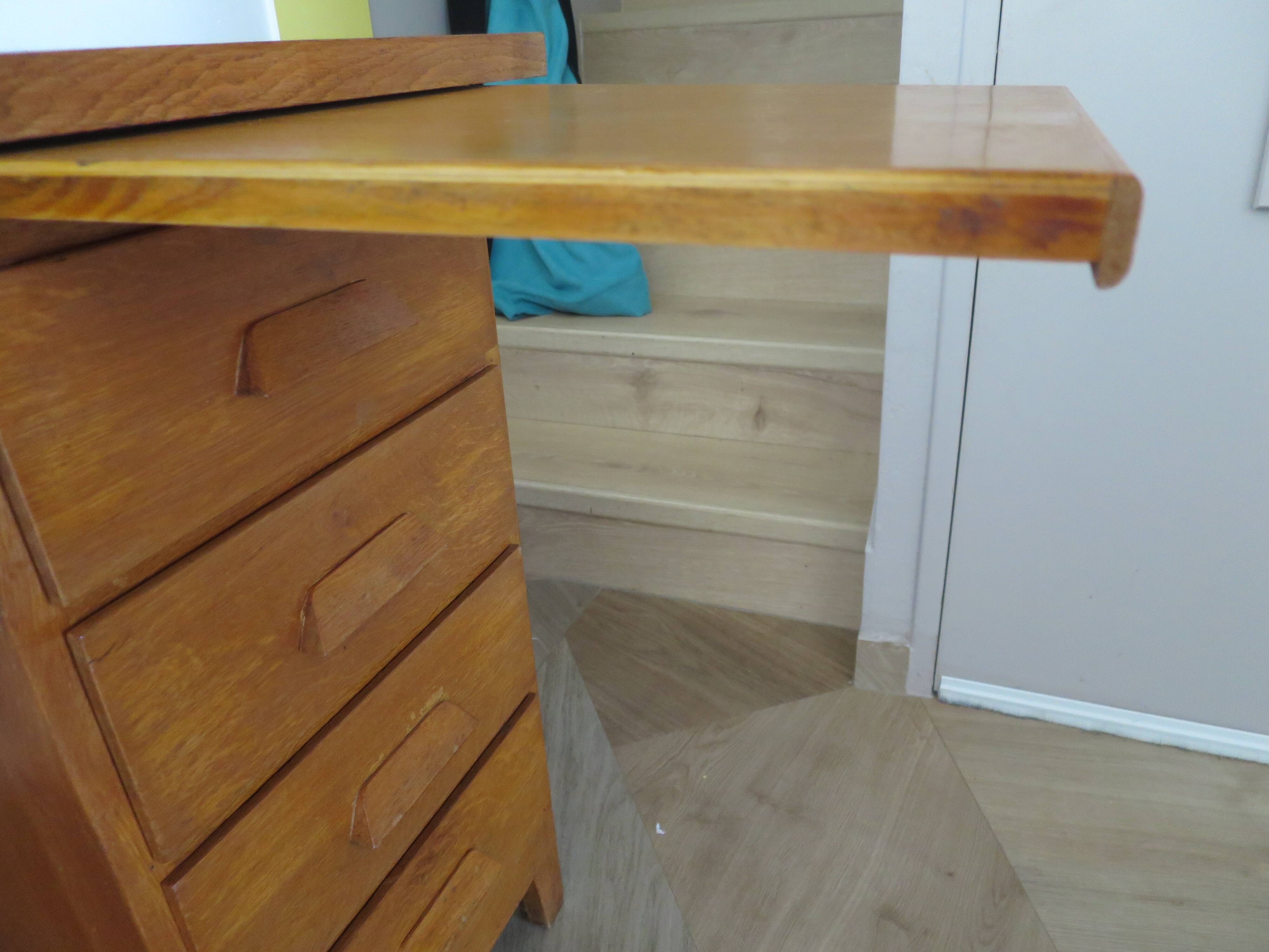 Vintage modernist desk - 5 drawers - shelf - 1950s - closure mechanism