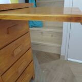 Vintage modernist desk - 5 drawers - shelf - 1950s - closure mechanism