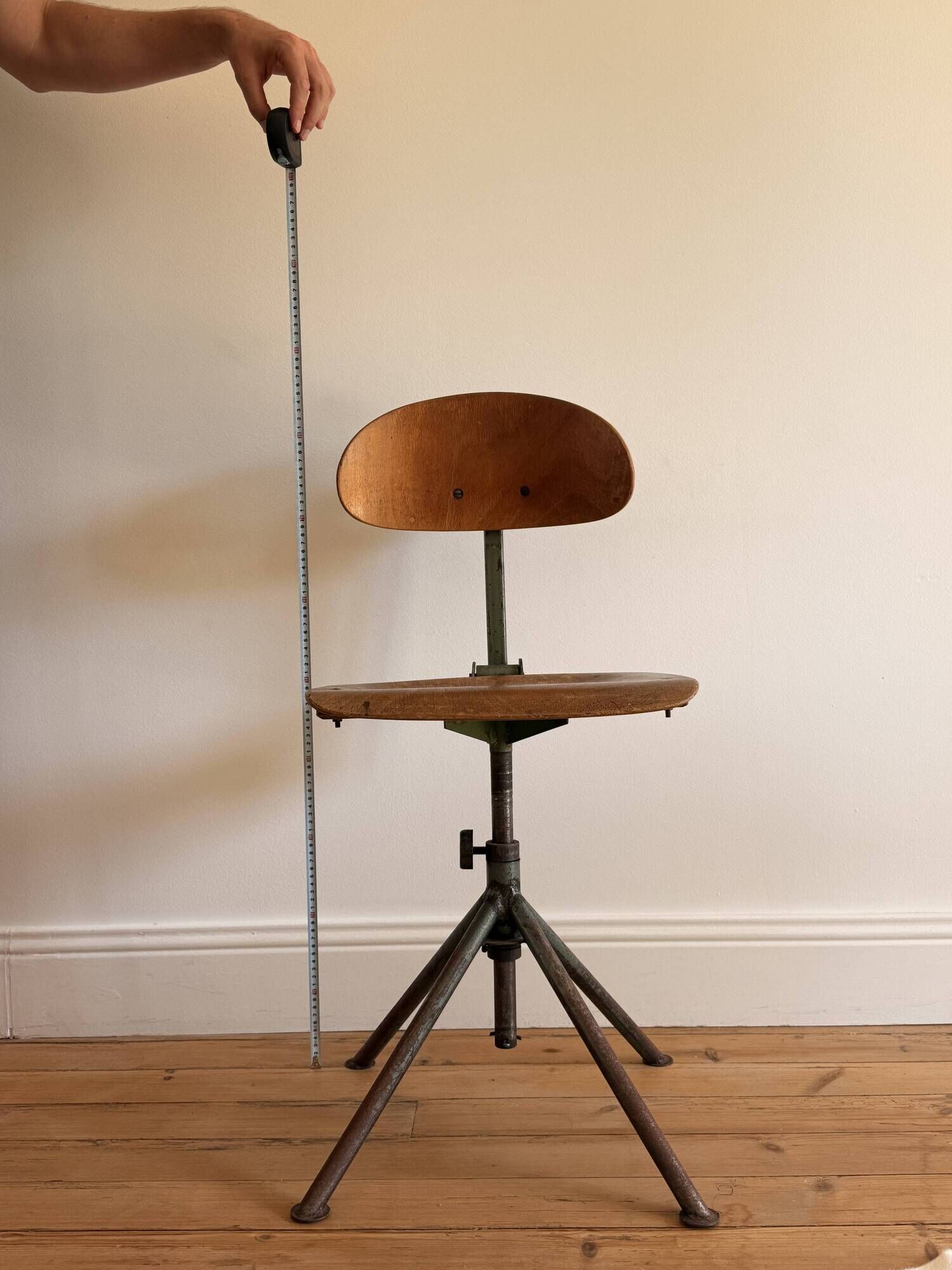 Set of 6 Antique Industrial Wooden and Metal Workshop Chairs