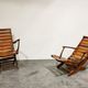 Pair of wooden folding garden chairs with table, 1950s