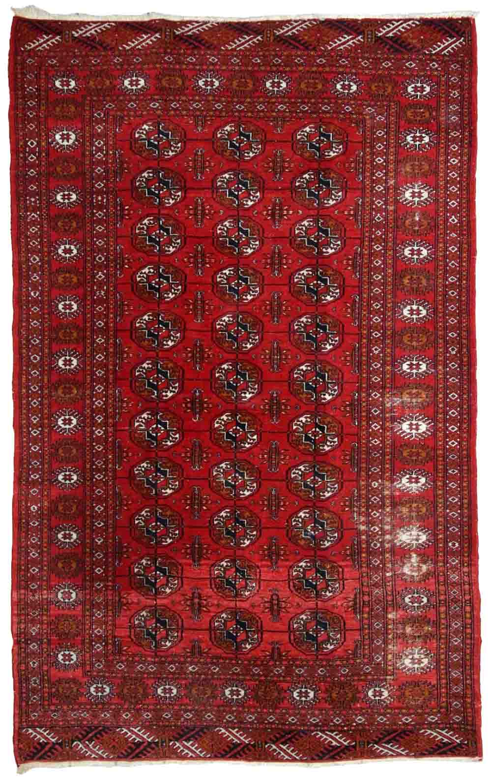Vintage Pakistani carpet Tekke handmade 127cm x 180cm 1960s, 1C598