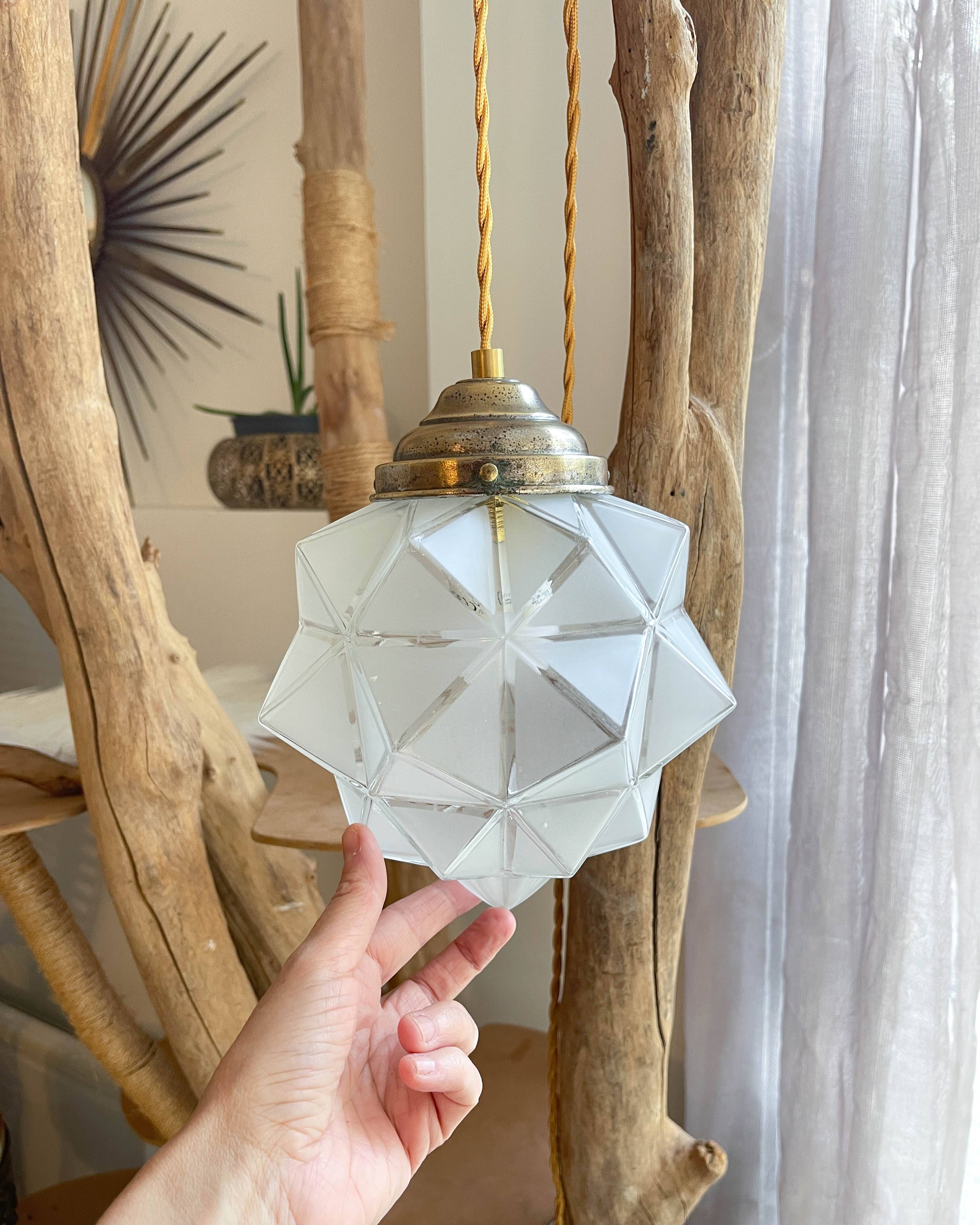 Vintage frosted glass lamp, Art Deco star shape, customizable