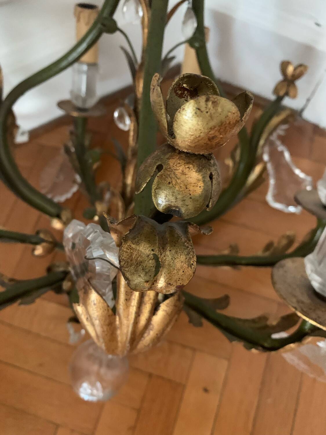 Gold and green crystal chandelier