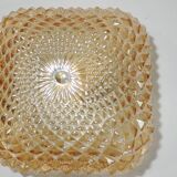 Vintage cast amber glass ceiling lamp spiked pattern for retro furniture from the 50s-60s
