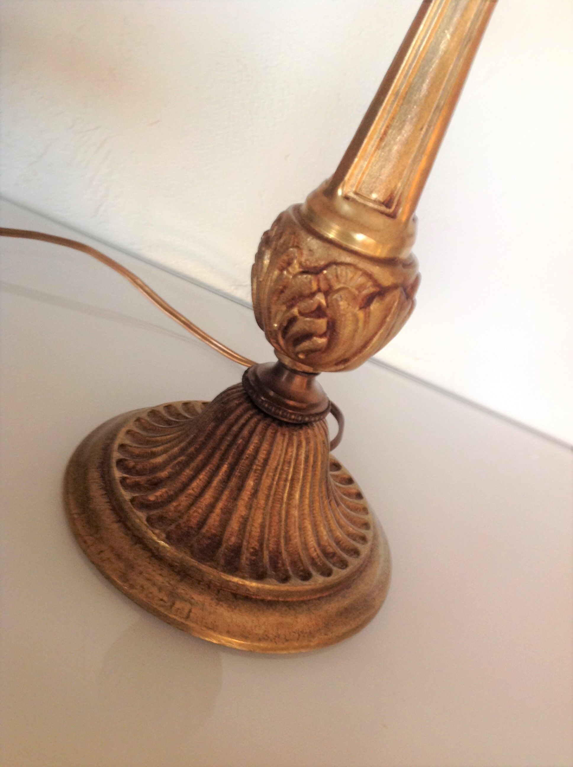Empire style hot water bottle lamp with fabric lampshade / vintage 50-60s