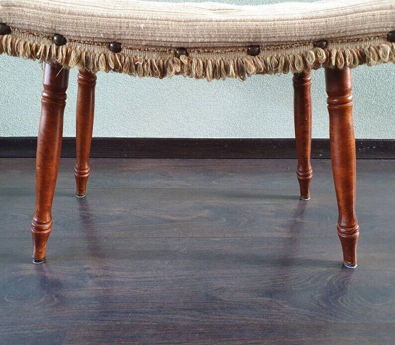 Wooden footrest with fringed fabric upholstery, 1970