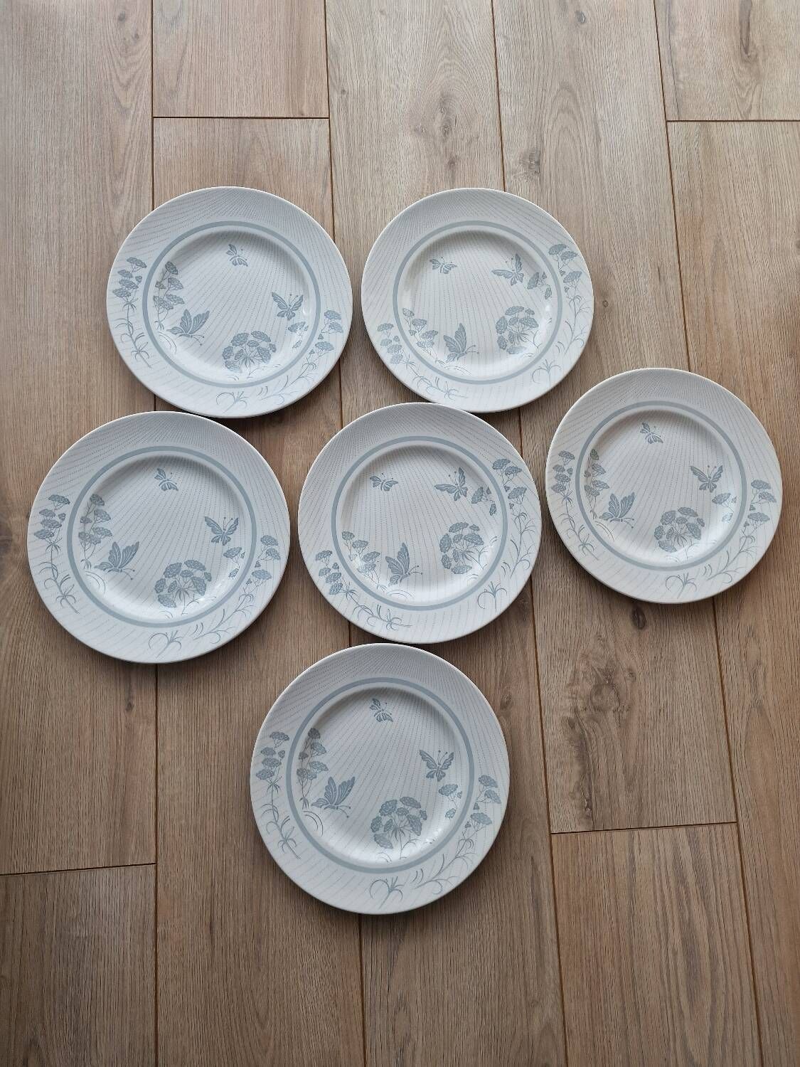 Set of 6 “Butterflies” dinner plates by Wood & Sons Burslem England