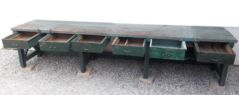 Établi industriel d'atelier 4m ancien