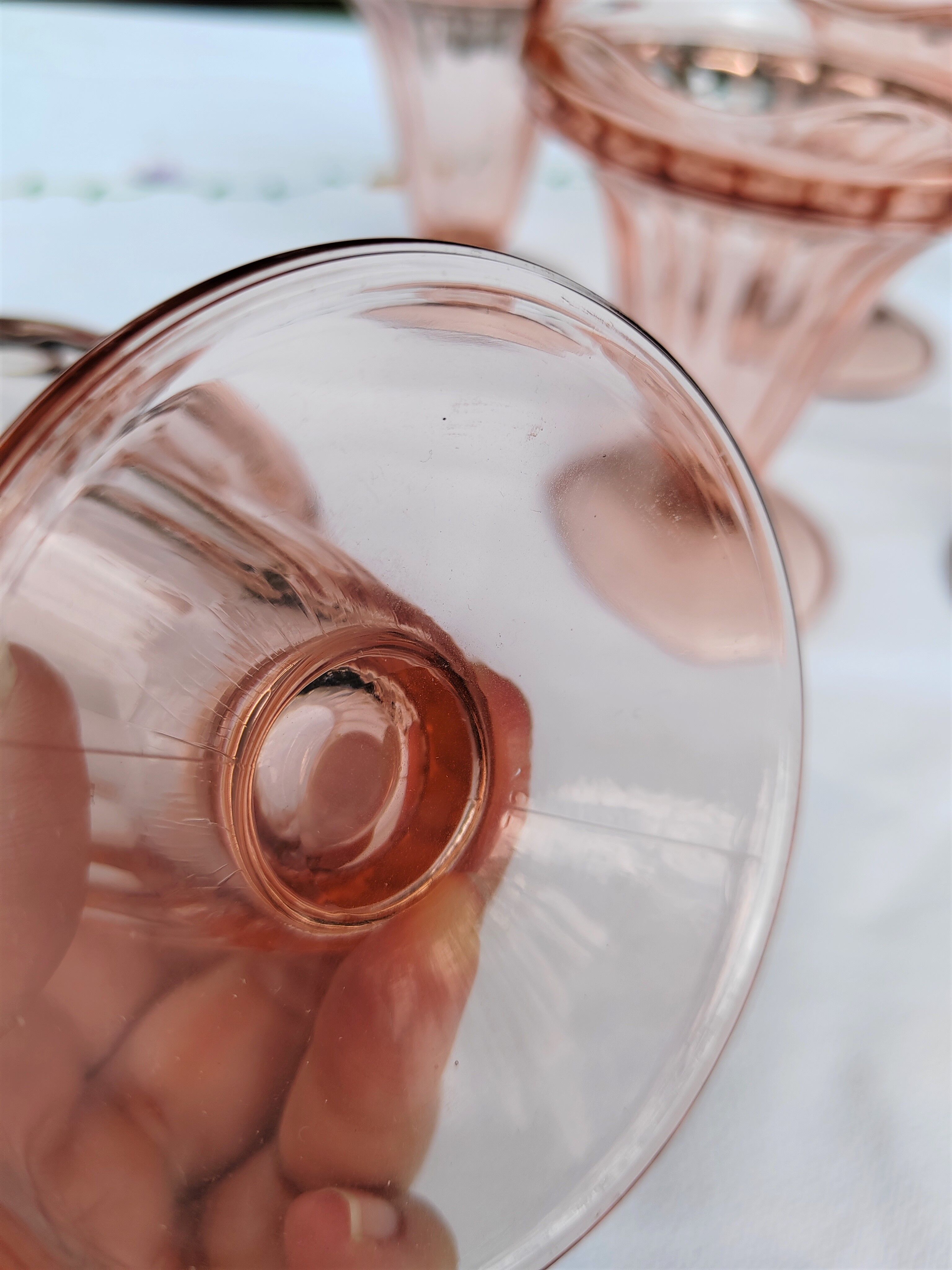 Suite of 6 pink glass ice cream bowls 70s/80s