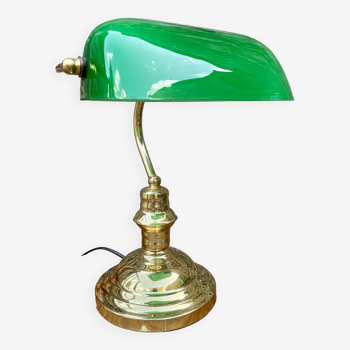 Lampe de notaire, banquier en opaline verte