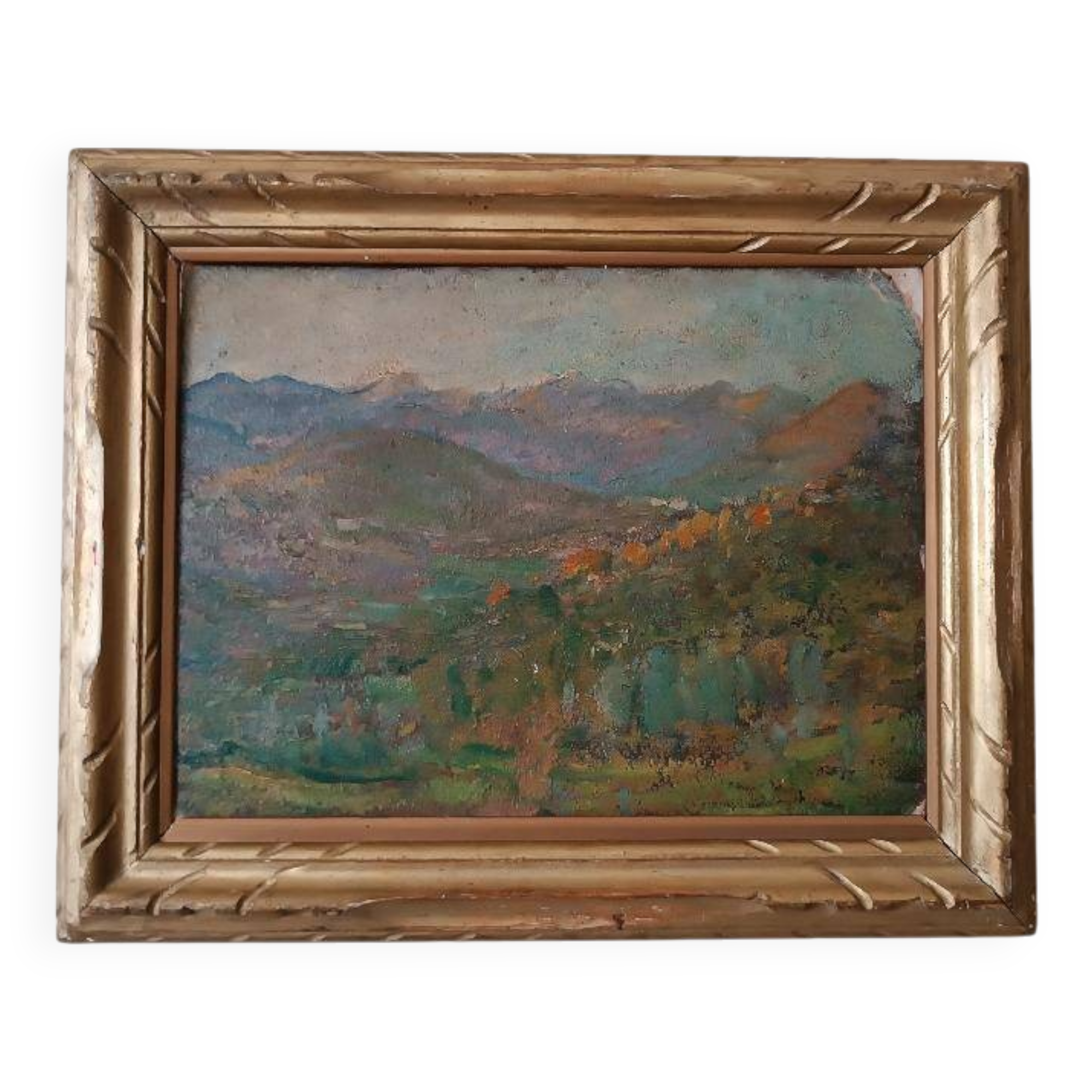 Peinture à l'huile de paysage impressionniste sur carton du début des années