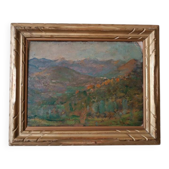 Peinture à l'huile de paysage impressionniste sur carton du début des années