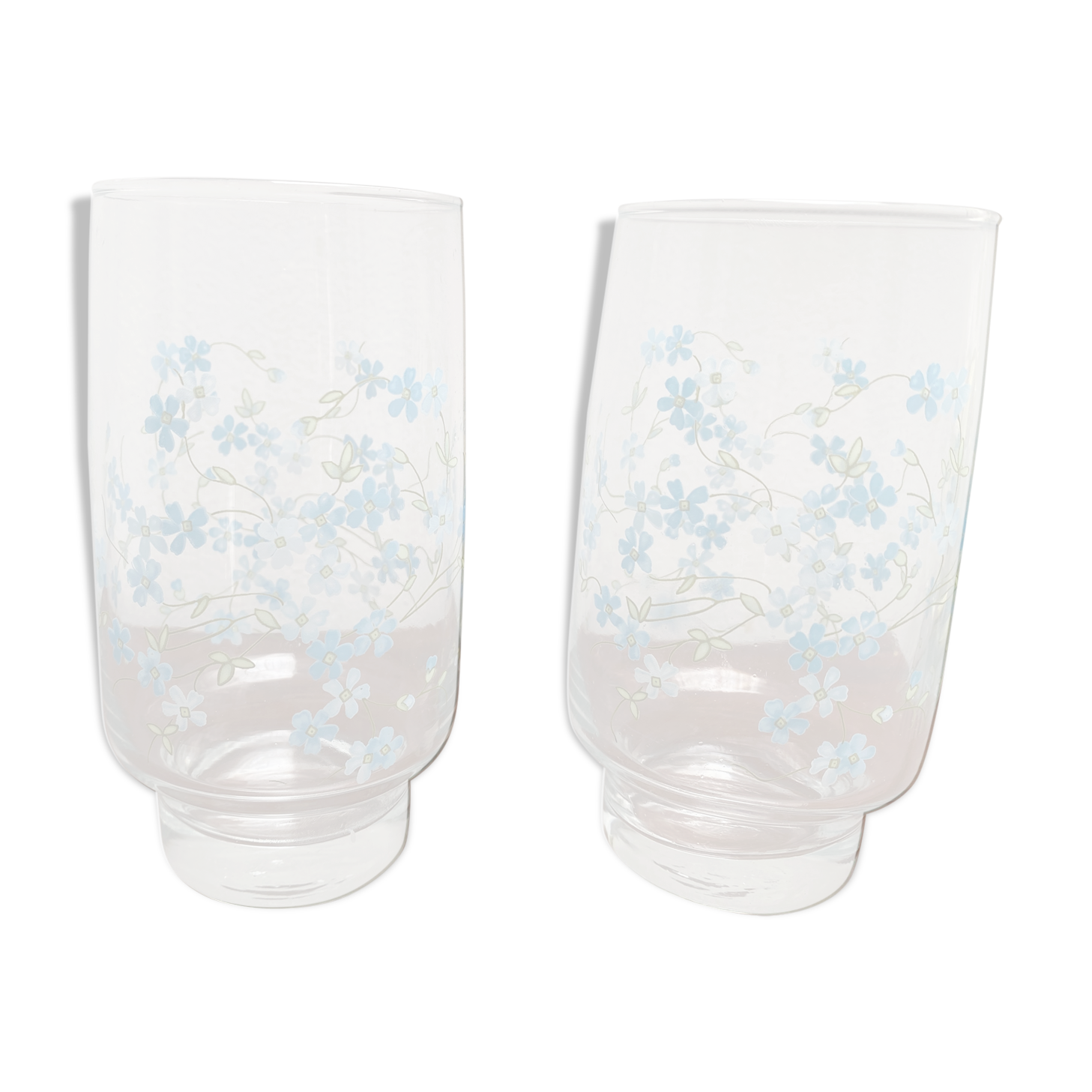 Two glasses with small blue flowers