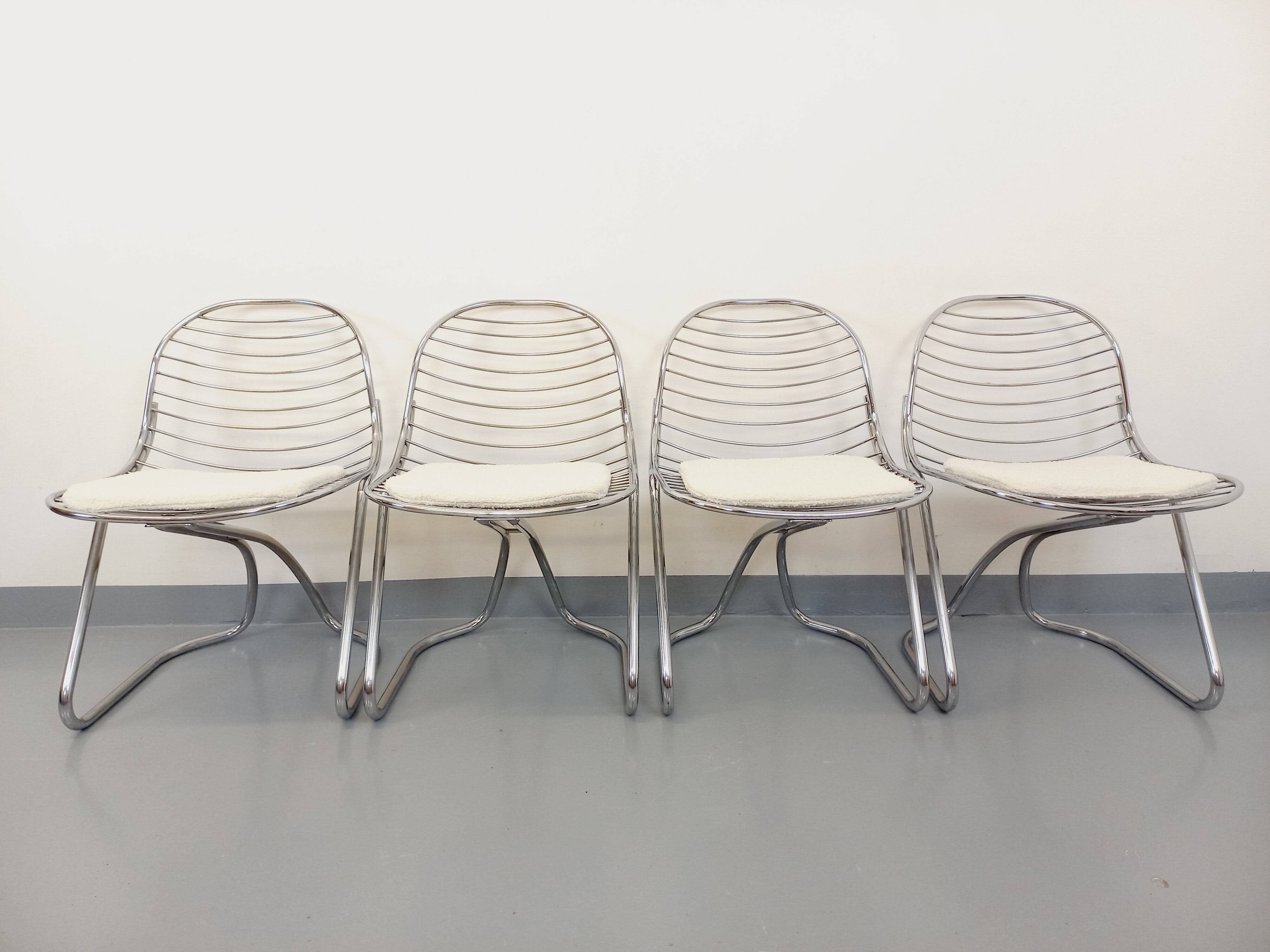 Set of 4 vintage Italian Gastone Rinaldi style chairs in chrome metal