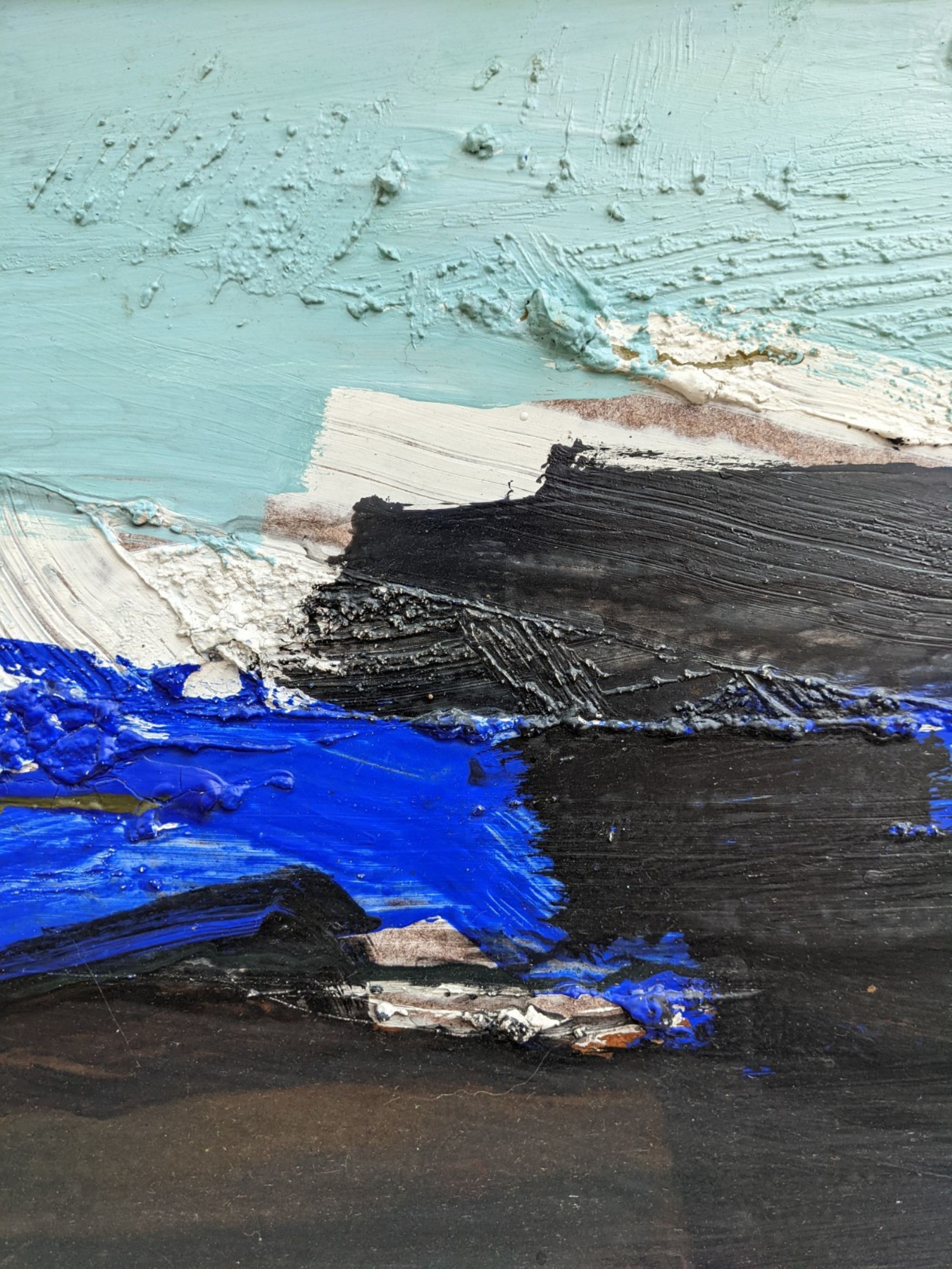 Mid-century modern "blue stream" vintage swedish abstract oil painting, framed, hans osswald