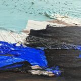 Mid-century modern "blue stream" vintage swedish abstract oil painting, framed, hans osswald