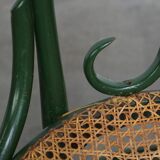 Set of 2 Green Vintage Bistro Chairs with Woven Reed Seats