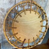 Ancien Miroir en Rotin Bambou Années 50 Vintage