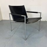 Fauteuil de salon moderne en cuir noir par Martin Visser pour T Spectrum, années 1960