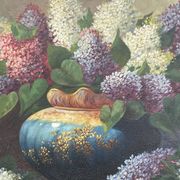 Large oil on canvas bouquet of lilacs signed by a. struciński poland, mid-20th century